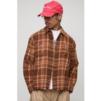 Langärmliges kastiges Oversize check-Hemd - Braun - XL, Braun von boohooman