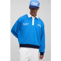 Kastiges Oversize Rugby-Poloshirt mit Italia-Stickerei - Grau - M, Grau von boohooman