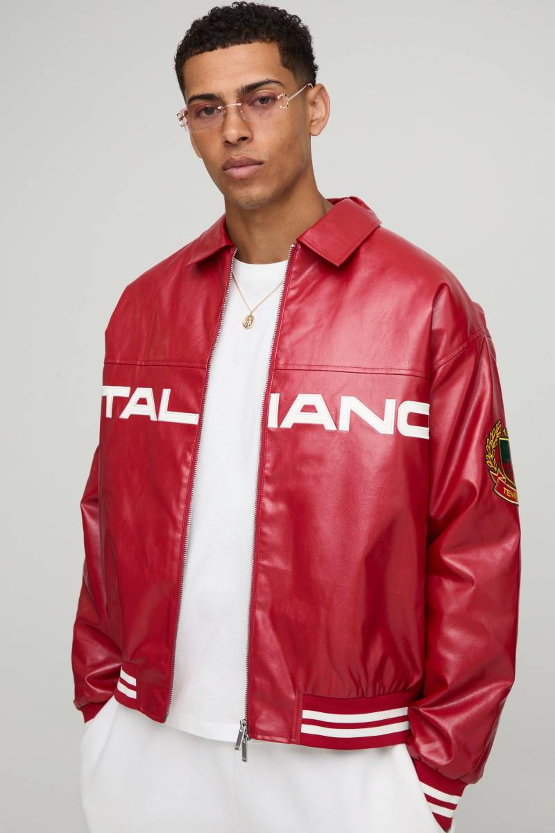 Oversize Twill-Bomberjacke mit Applikation - Rot - XXL, Rot von boohooman