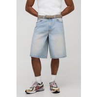 Bestickte Stonewash Jorts mit Taschen - 34, stonewash von boohooman