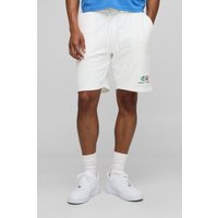 Lockere mittellange Shorts mit Italia-Stickerei - Ecru - M, Ecru von boohooman