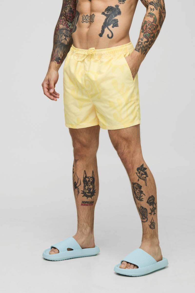 Badehose mit abstraktem Print - Gelb - M, Gelb von boohooman