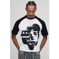 Kurzärmliges kastiges T-Shirt mit Raglan-Print - Schwarz - XS, Schwarz von boohooman