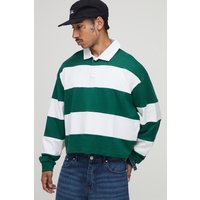 Langärmliges kastiges gestreiftes Oversize Rugby-Poloshirt - Grün - M, Grün von boohooman