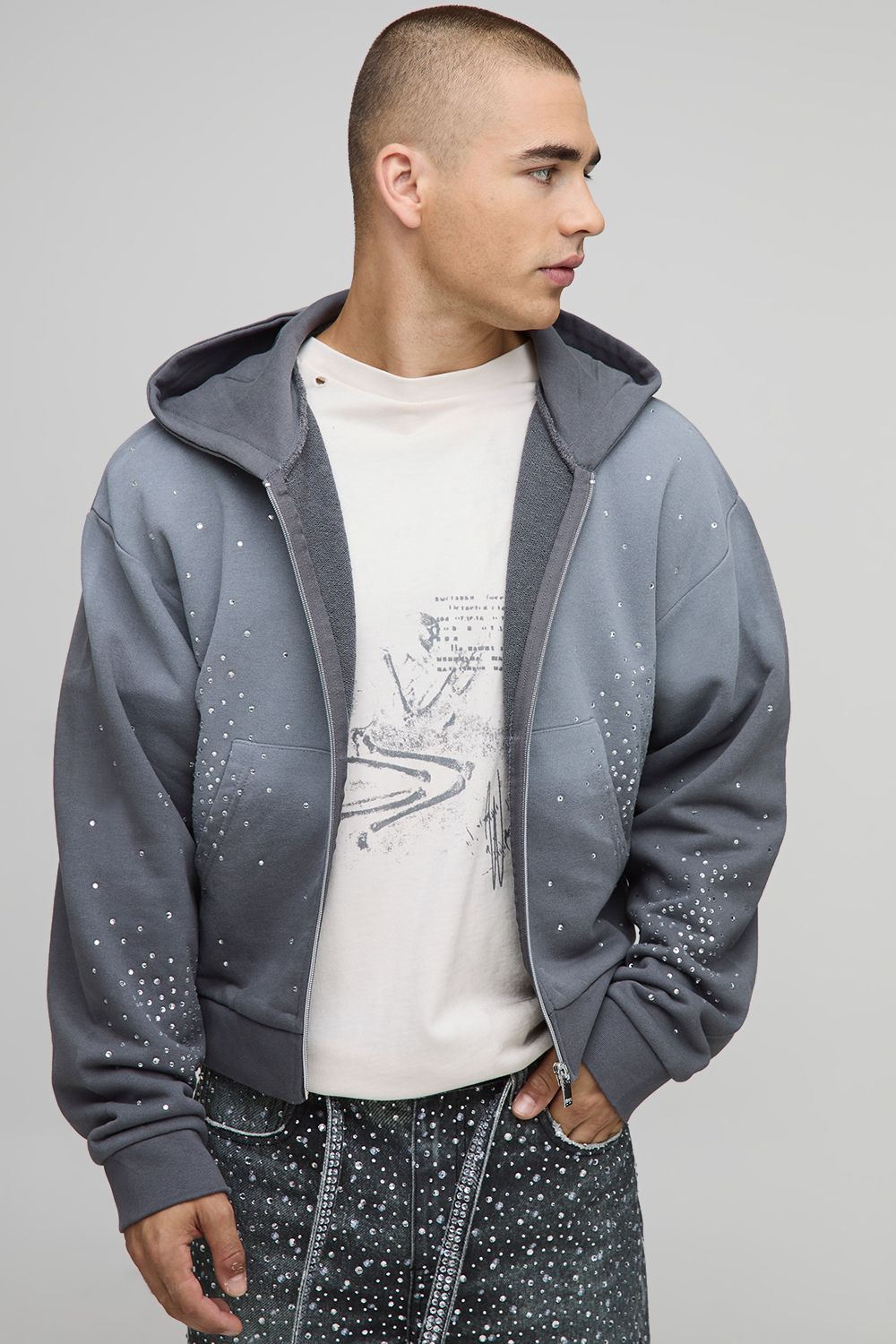 Hoodie mit Reißverschluss - Grau - XS, Grau Hoodie mit Reißverschluss - Grau - XS, Grau von boohooman
