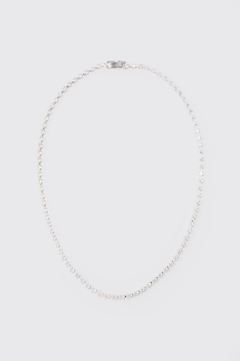 Silberne Halskette mit eckigem Stein-Detail - ONE SIZE, Silber von boohooman