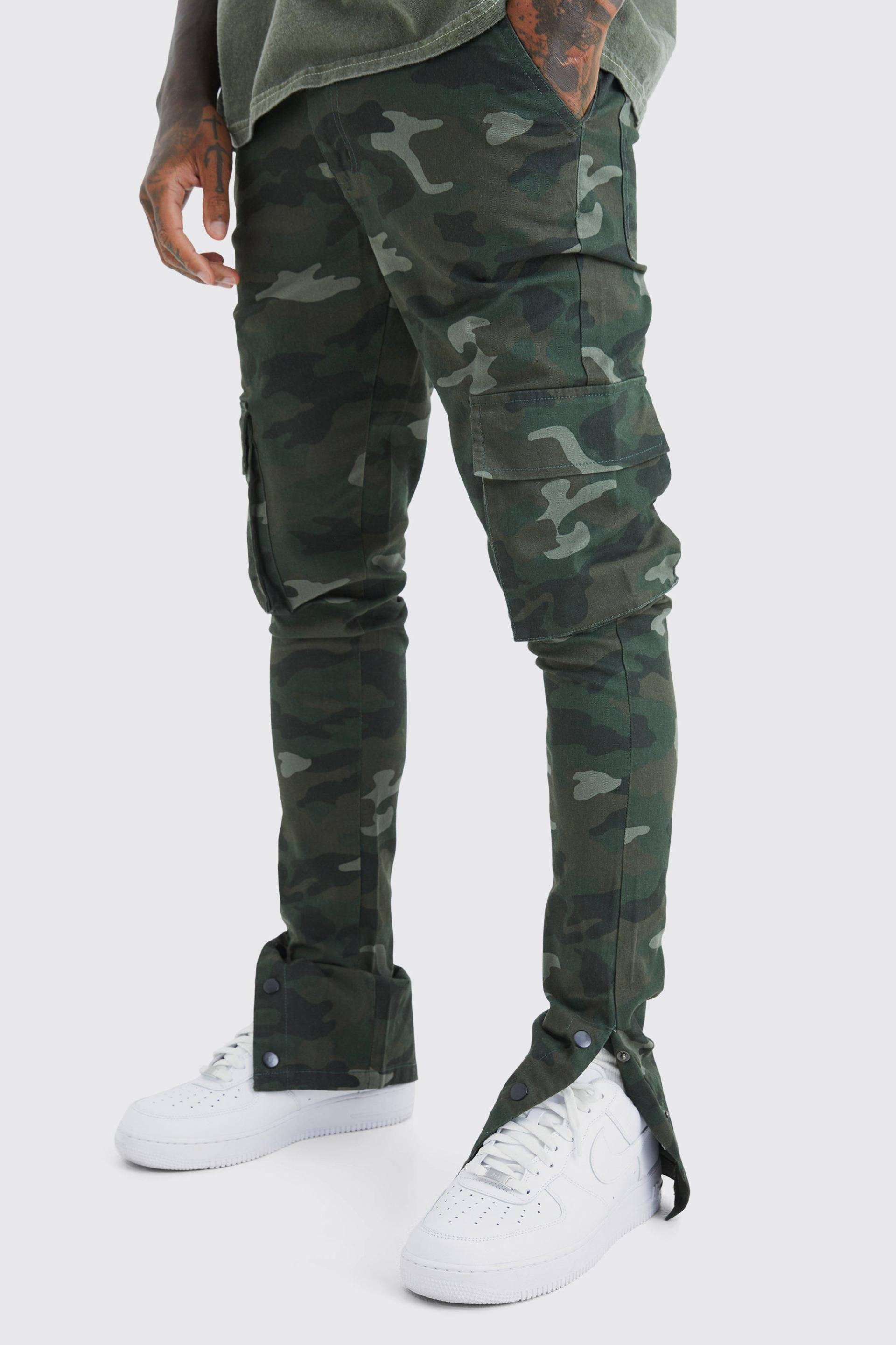 Skinny Camouflage Cargo-Hose mit Druckknöpfen - Khaki - 32, Khaki von boohooman