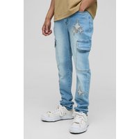 Skinny Cargo-Jeans mit Sternen-Applikation - Blau - 34R, Blau Skinny Cargo-Jeans mit Sternen-Applikation - Blau - 34R, Blau von boohooman