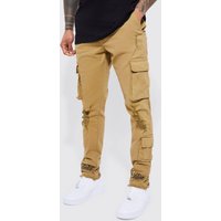 Skinny Cargohose mit Rissen und Stickerei - Beige - 36, Beige von boohooman