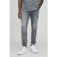 Skinny Jeans mit Schlagenprint - Grau - 30R, Grau von boohooman