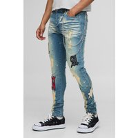 Skinny Jeans mit PU-Applikation - Blau - 32R, Blau von boohooman
