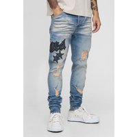 Skinny Jeans mit PU-Applikation - Blau - 34R, Blau von boohooman