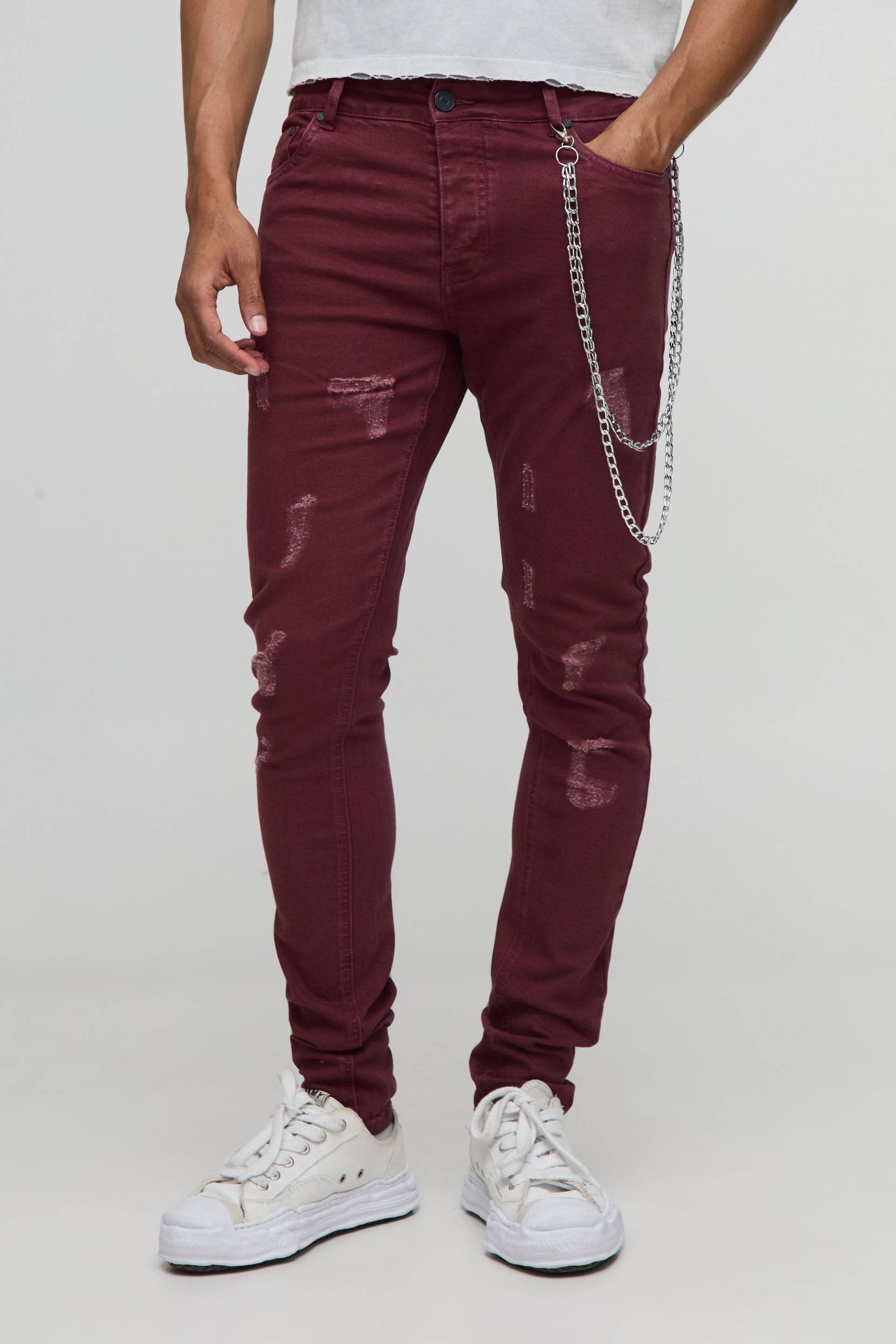 Skinny Jeans mit geteiltem Saum - Rot - 34R, Rot Skinny Jeans mit geteiltem Saum - Rot - 34R, Rot von boohooman