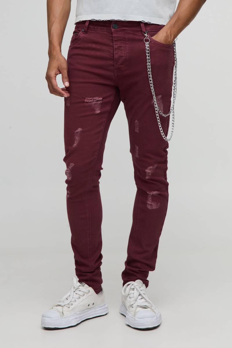 Skinny Jeans mit geteiltem Saum - Rot - 34R, Rot Skinny Jeans mit geteiltem Saum - Rot - 34R, Rot von boohooman