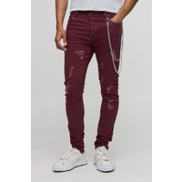 Skinny Jeans mit geteiltem Saum - Rot - 36R, Rot von boohooman