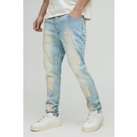 Skinny Jeans mit PU-Applikation und Acid-Waschung - Blau - 32R, Blau von boohooman