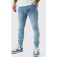 Skinny Jeans mit Rissen und Farbspritzern - Blau - 36R, Blau von boohooman