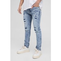 Skinny Stretch Jeans mit Rissen und Acid-Waschung - Blau - 32L, Blau von boohooman