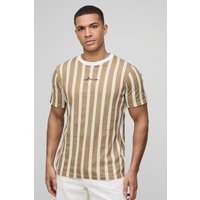 Slim T-Shirt mit BM Signature Streifen - Taupe - XL, Taupe Slim T-Shirt mit BM Signature Streifen - Taupe - XL, Taupe von boohooman