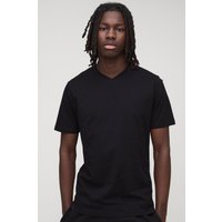 Slim-Fit Basic T-Shirt mit V-Ausschnitt - Schwarz - M, Schwarz von boohooman