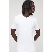 Slim-Fit Basic T-Shirt mit V-Ausschnitt - Weiß - XL, Weiß von boohooman