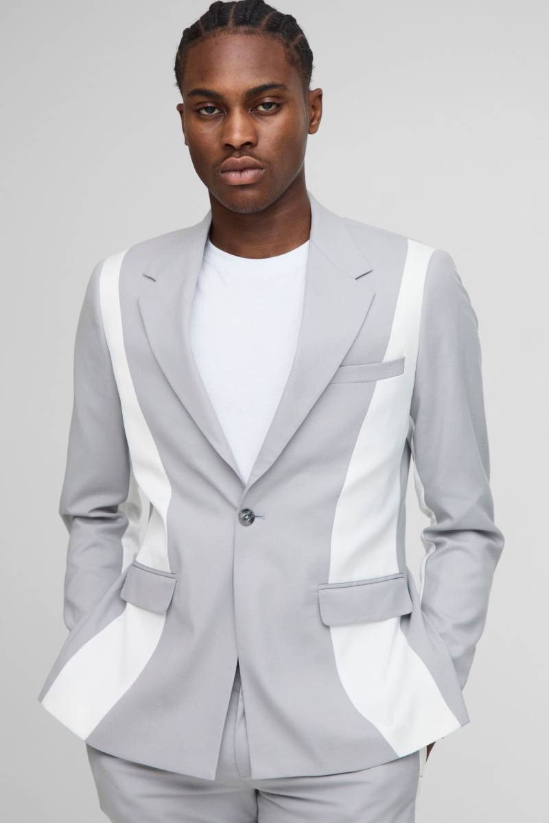 Slim-Fit Blazer mit Kontrast-Detail - Grau - 34, Grau von boohooman