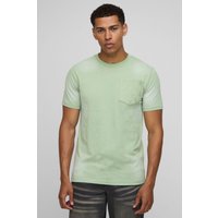Slim-Fit T-Shirt mit bestickter Tasche - Grün - XL, Grün von boohooman