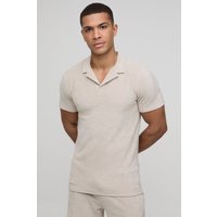 Slim-Fit Frottee Poloshirt - Grau - XS, Grau von boohooman