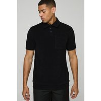 Slim-Fit Frottee-Poloshirt - Schwarz - S, Schwarz von boohooman