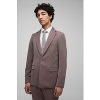 Slim-Fit Anzug-Blazer mit Fischgräten-Print - Braun - XS, Braun von boohooman