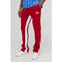 Slim Fit M Star Stacked Flared Gusset Joggers - Rot - M, Rot von boohooman
