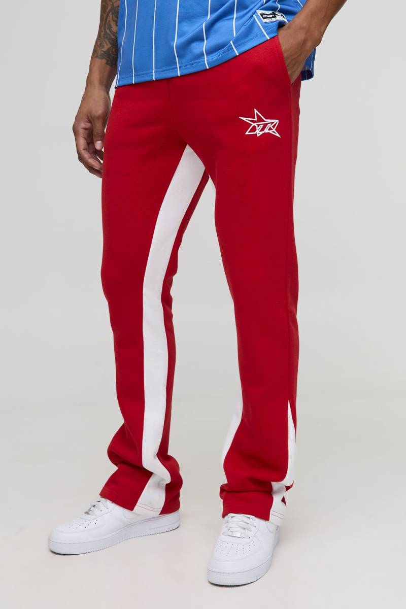 Slim Fit M Star Stacked Flared Gusset Joggers - Rot - M, Rot von boohooman