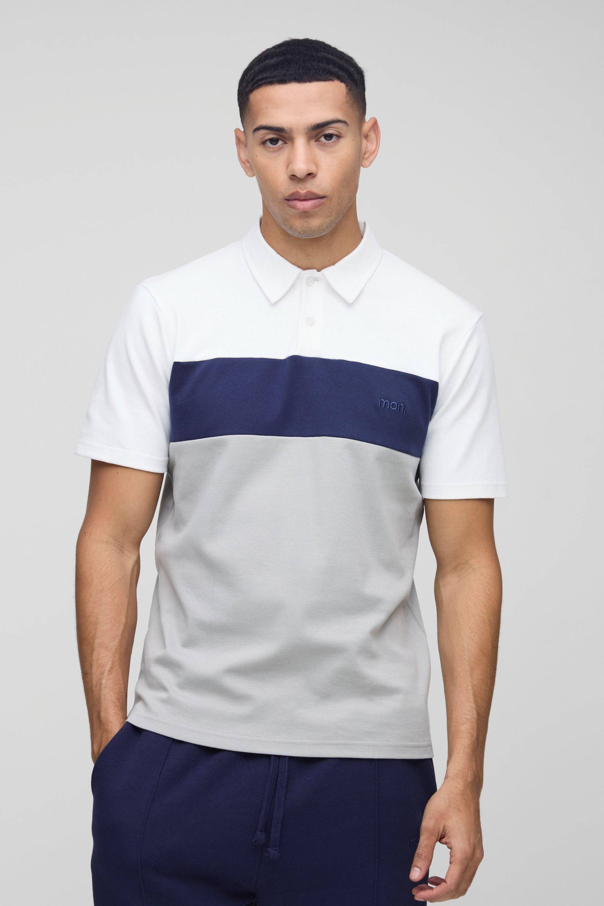 Slim-Fit Man Colorblock Poloshirt - Grau - L, Grau von boohooman