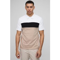 Slim-Fit Man Colorblock Poloshirt - Taupe - L, Taupe von boohooman