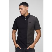 Slim-Fit Man Pique Colorblock Poloshirt - Schwarz - L, Schwarz von boohooman