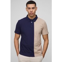 Slim-Fit Man Pique Colorblock Poloshirt - Blau - M, Blau von boohooman