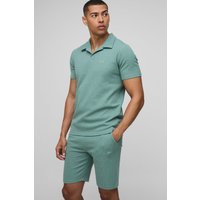 Slim-Fit Man Poloshirt & Shorts in Waffeloptik - Grün - L, Grün Slim-Fit Man Poloshirt & Shorts in Waffeloptik - Grün - L, Grün von boohooman