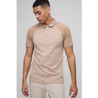 Slim-Fit Man Raglan Poloshirt - Taupe - L, Taupe von boohooman