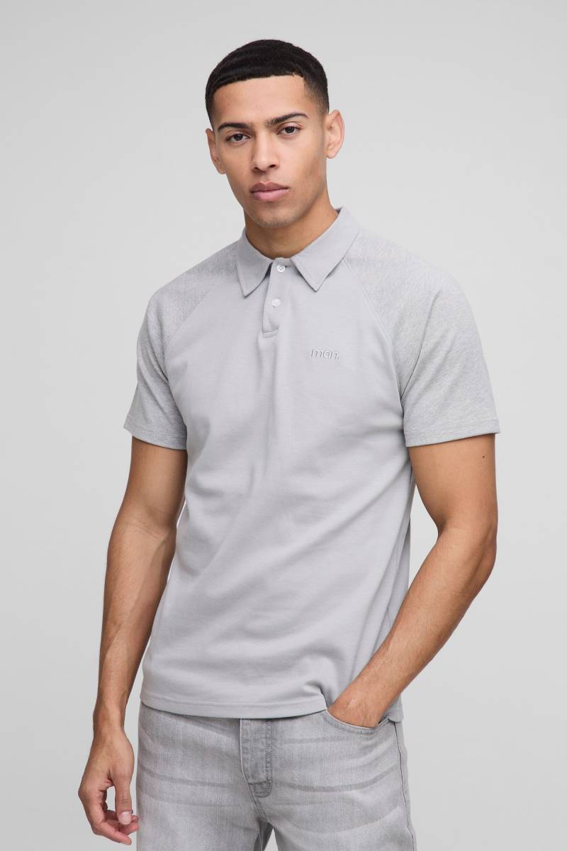 Slim-Fit Man Raglan Poloshirt - Grau - M, Grau von boohooman