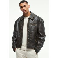 Slim-Fit PU-Bikerjacke in Khaki - XS, Khaki von boohooman