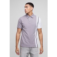 Slim-Fit Poloshirt mit Reißverschluss - Taupe - S, Taupe von boohooman