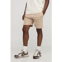 Slim-Fit Shorts in Waffeloptik mit elastischem Bund - Taupe - XS, Taupe von boohooman