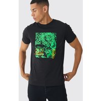 Slim-Fit T-Shirt mit abstraktem Rosen-Print - Schwarz - M, Schwarz von boohooman