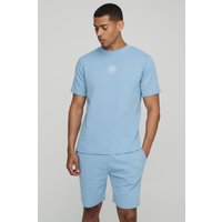 Slim-Fit T-Shirt & Shorts mit BM-Stickerei - Blau - M, Blau Slim-Fit T-Shirt & Shorts mit BM-Stickerei - Blau - M, Blau von boohooman