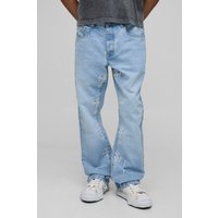 Slim Flared Distressed Cross Gusset Embroidered Jeans - Blau - 30R, Blau von boohooman