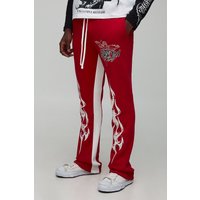 Slim-Fit Schlag-Jogginghose mit Print - Rot - S, Rot von boohooman