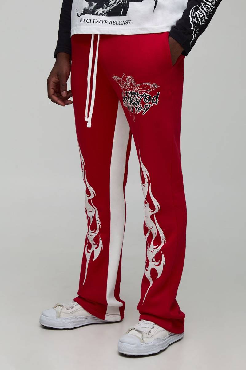 Slim-Fit Schlag-Jogginghose mit Print - Rot - XS, Rot Slim-Fit Schlag-Jogginghose mit Print - Rot - XS, Rot von boohooman