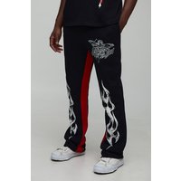 Slim-Fit Schlag-Jogginghose mit Print - Schwarz - S, Schwarz von boohooman