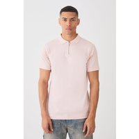 Slim-Fit Poloshirt mit Reißverschluss - Rosa - M, Rosa von boohooman