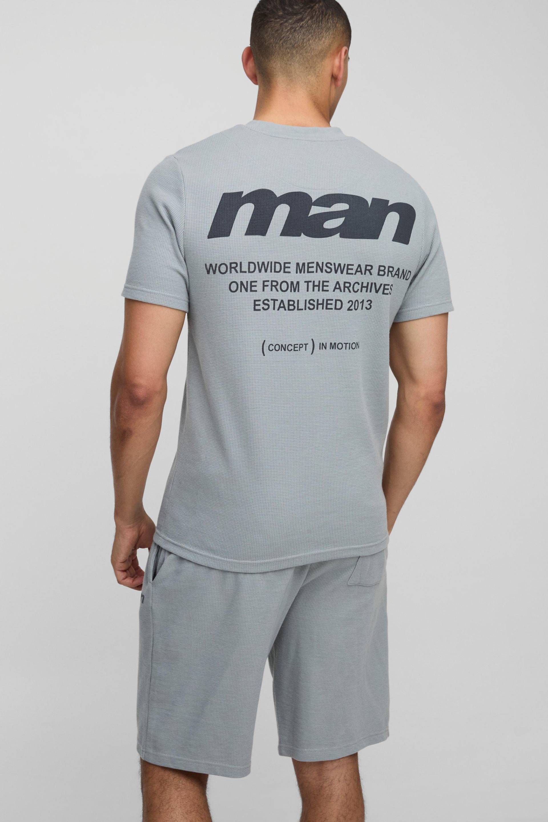 Slim Man T-Shirt und Shorts in Waffeloptik - Grau - S, Grau von boohooman